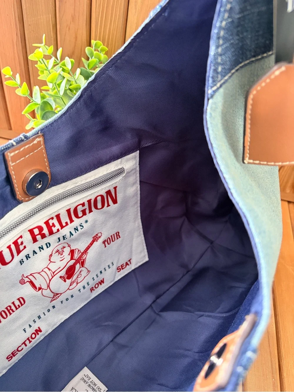True Religion Denim Patchwork Hobo Shoulder Bag Horseshoe Charm